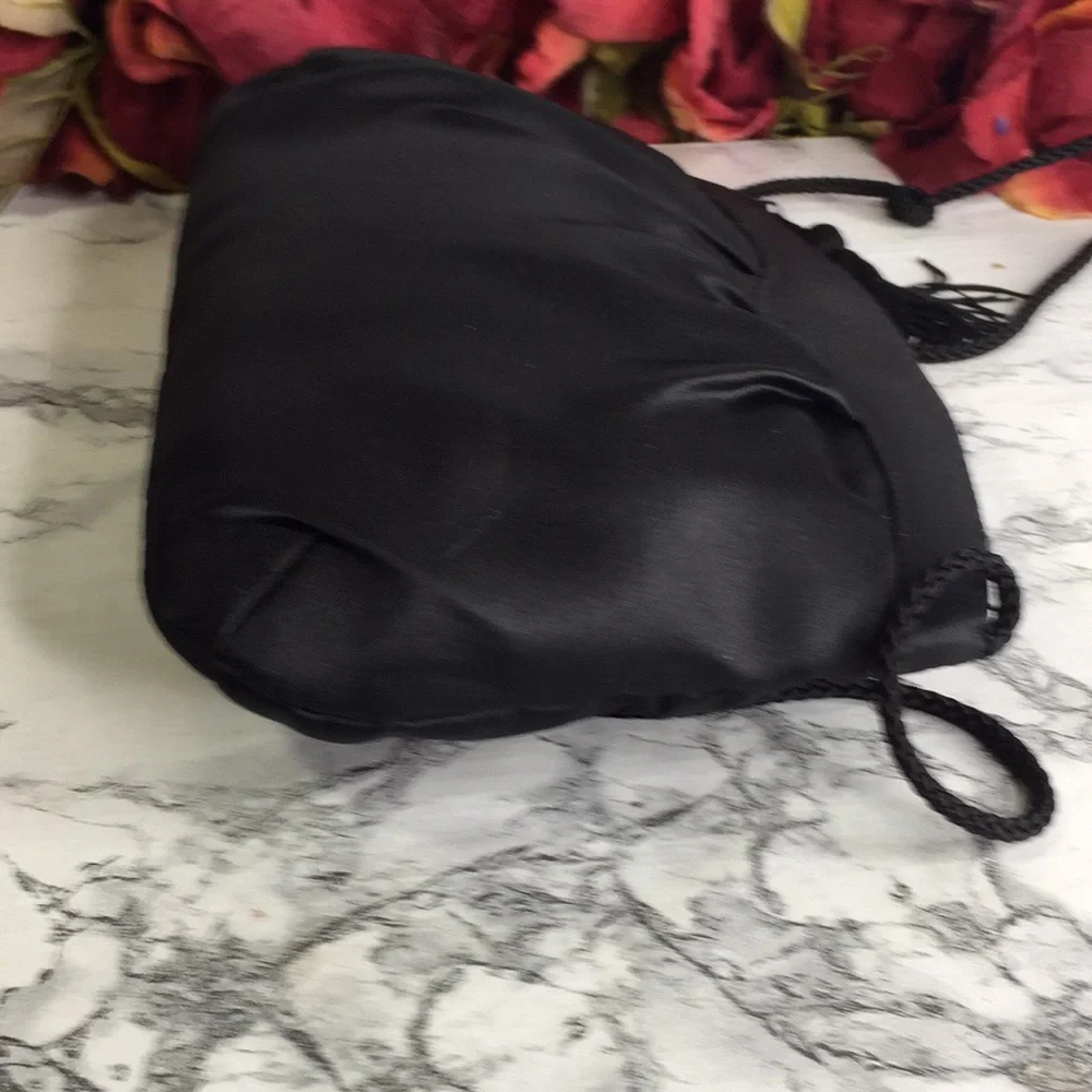 ADG Fashion Black Satin Evening Clutch with Strap
